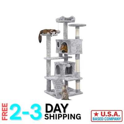 54in Multi-Level Light Gray Cat Tree with Condos & Scratching Posts - Play Haven