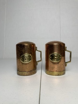 Vintage Copper/Brass Salt & Pepper Shaker Farmhouse Cottage Core Kitchen Decor 