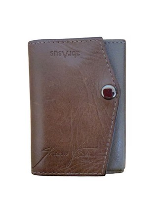 abrAsus x Orobianco Men's Leather Tri-fold Wallet (Brown)