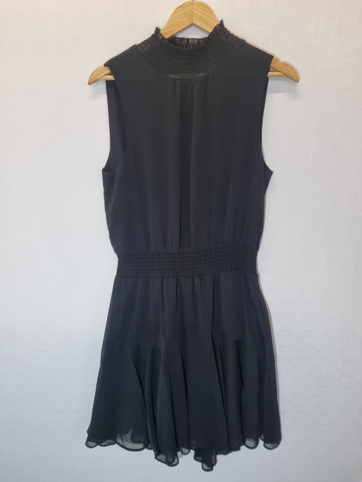 DECJUBA Dress Size 10 Black Frill Mini Sleeveless High neck Flowy A-line Lined