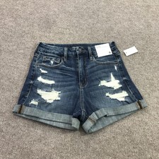 Aeropostale Shorts Womens 6 Blue Denim High Rise Curvy Midi Distressed 3" Inseam