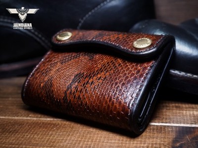 Python Skin Compact Tracker Wallet / Hand Sewing / Hand Dyed