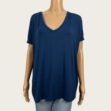 PIKO Sz SMALL Navy Blue V-neck Tunic Shirt Top Loose Oversized Fit Stretch Knit