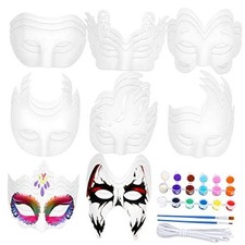24 Pieces White Paper Masks Half Face Masquerade Masks DIY Hand Painted Mask
