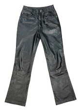 Vintage 2000s y2K Black Leather Pants Moto Biker Wilson Mid Maxima Bootcut 4