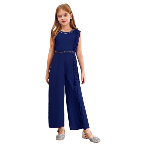 Kids Girls Jumpsuit Belted Catsuits Sparkling Romper Party Costumes Event Shiny - Picture 11 of 60