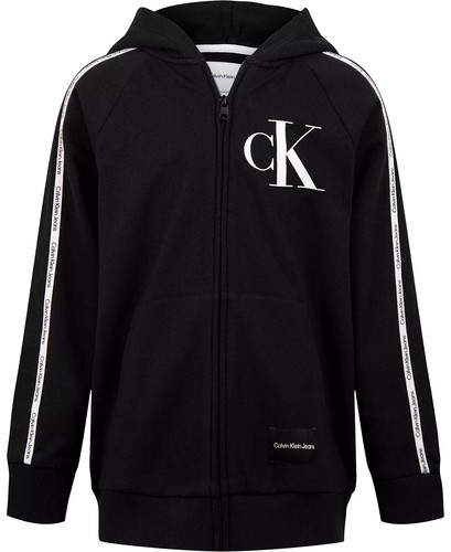 Calvin Klein BLACK Big Boys Full-Zip Logo Hoodie, US Large (14-16) - Picture 2 of 4
