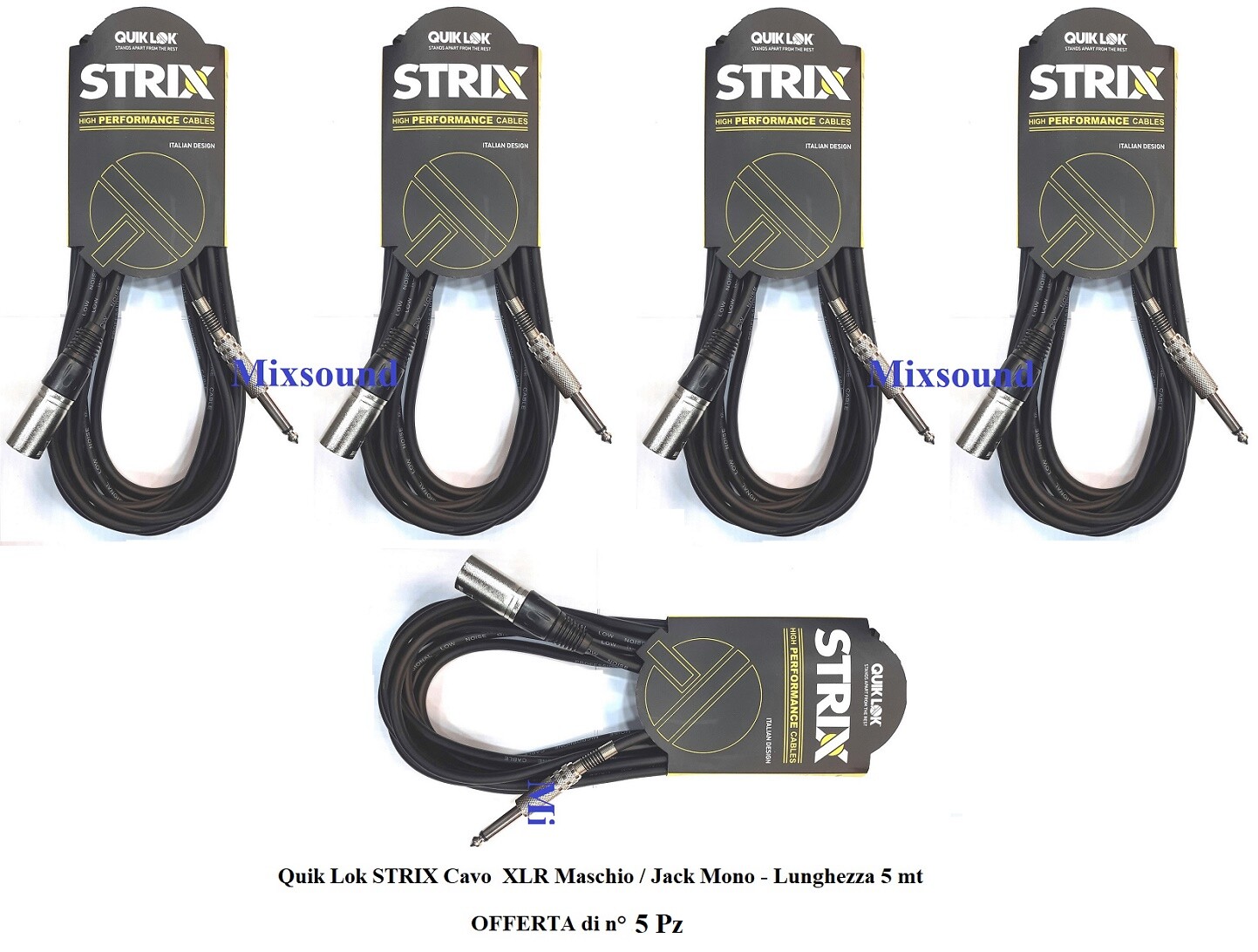 Quik Lok CAVO PER SPEAKER CASSE CANNON XLR M > JACK OFFERTA di 5 CAVI DA 5 mt