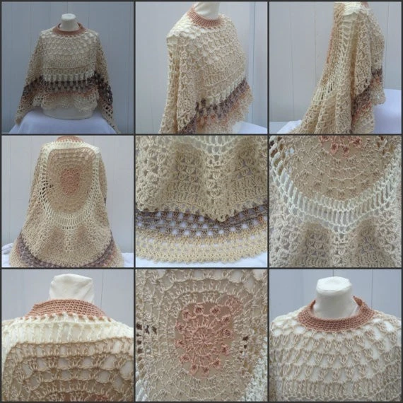 Long Poncho Circular Asymmetric Shawl Crochet Unbalanced Design Printed Pattern - Image 4 of 4