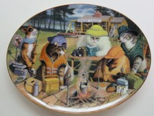 Porcelain China Oval Plate: Catnip Lodge Cat Camp by Bryan Moore ~ Franklin Mint