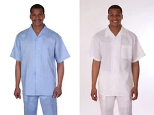 Men's 100% LINEN, MEN'S CASUAL WALKING SUIT SHORT SLEEVES AND LONG PANTS 2806L