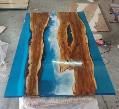 48'' x 36'' Blue Epoxy Resin Office / Dining Sofa / Center Table Top Furniture