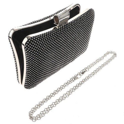 Silver Tone Metal Hardware Frame Rhinestone Clutch Evening Bag TLX168-BLK - Picture 3 of 3
