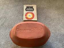 Vintage Gourmet-Topf USA Terra Cotta Baking Roaster  14" x 8" and Clay Pot Cookb