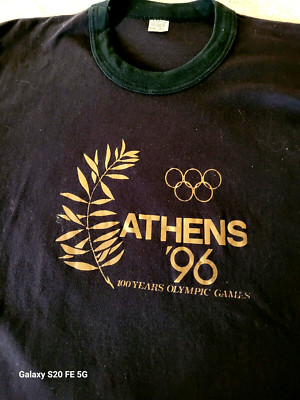 100 Years Olympic Games Athens'96 Gold-Black T-Shirt-sz L 100% Cotton-NEW Greece