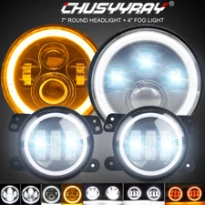 7'' Round LED Projector Headlights+4" Fog Lights+Turn Lamps for Jeep Wrangler JK