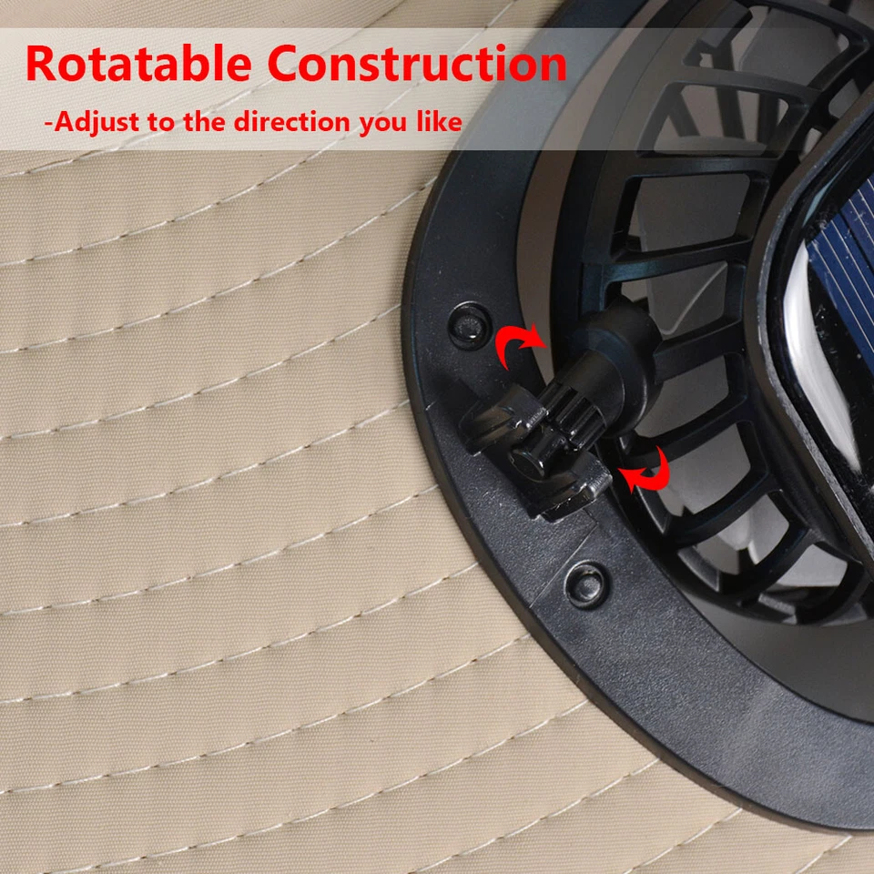 Sombrero para el sol de ala ancha al aire libre con cubo ventilador solar hombres mujeres pesca playa incorporado Foto 4 de 4