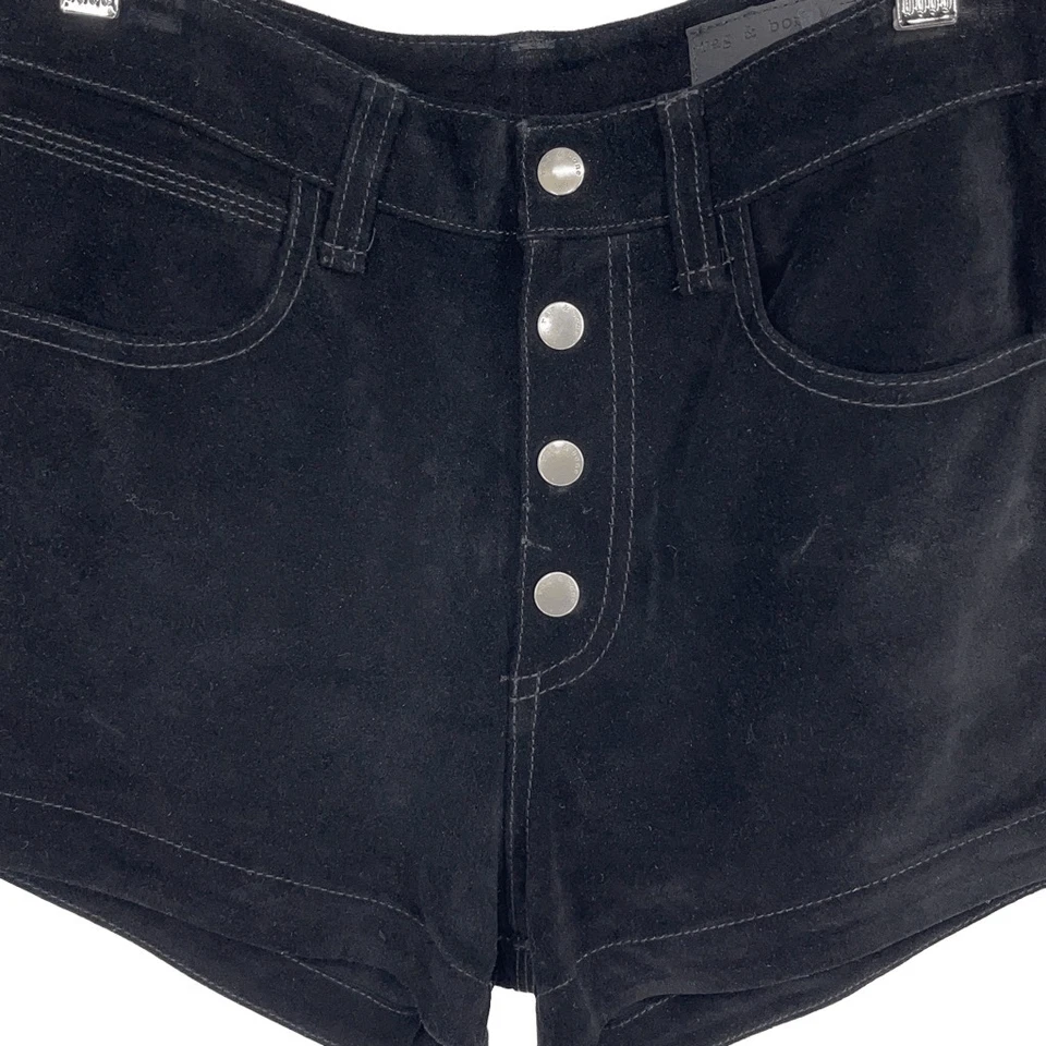 Pantalones Cortos Rag & Bone Lou Gamuza Cuero Abotonados Tiro Alto Negros Talla 26 Foto 3 de 4