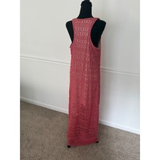 Crochet Cover-Up Maxi Dress Sleeveless dusty rose boho chic XL Lauren Conrad
