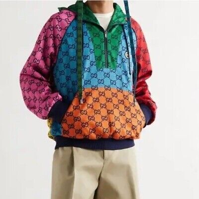 Gucci $2100 Color Block GG Logo Print Tech Jersey Half-Zip Gucci $2100 Color Block GG Logo Print Tech Jersey Half-Zip