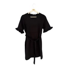 Boohoo Black Belted Dress Ladies Size 14Short Ruffle Sleeve