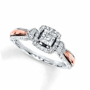 Authentic 0.17Ct Square Princess White Diamond 14K Rose Gold Plated Promise Ring Size 7