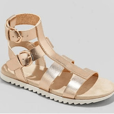 Cat Jack Girls' Ellie Gladiator Sandals rose, gold metallic big girls size 4