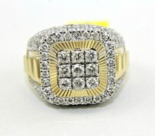 Natural Round Diamond Square Cluster Men's Ring Band 14k Yellow Gold 3.78Ct