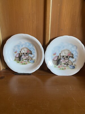 Triptis Thuringen 1891 German Fido Dog Vintage Set of Child Dish & Bowl