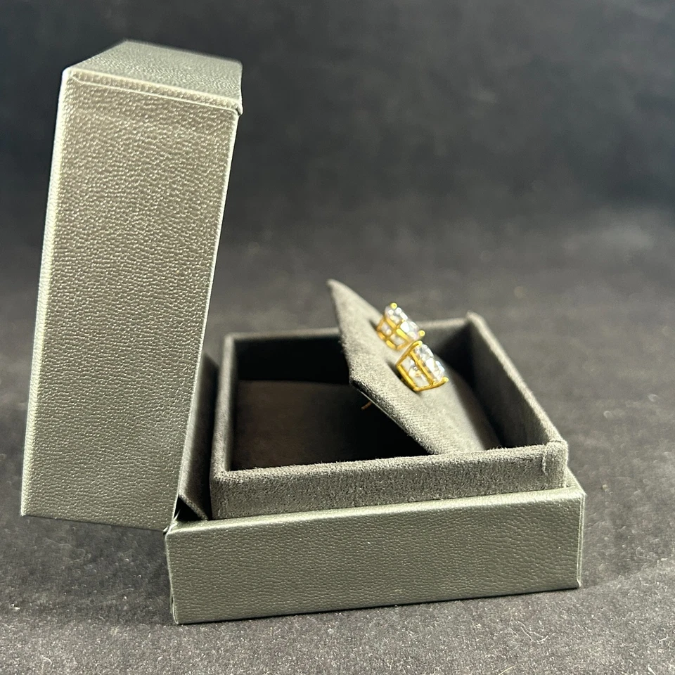 NORDSTROM STERLING SILVER GOLD PLATED CUBIC ZIRCONIA STUD EARRINGS W/ CASE - Image 3 of 4