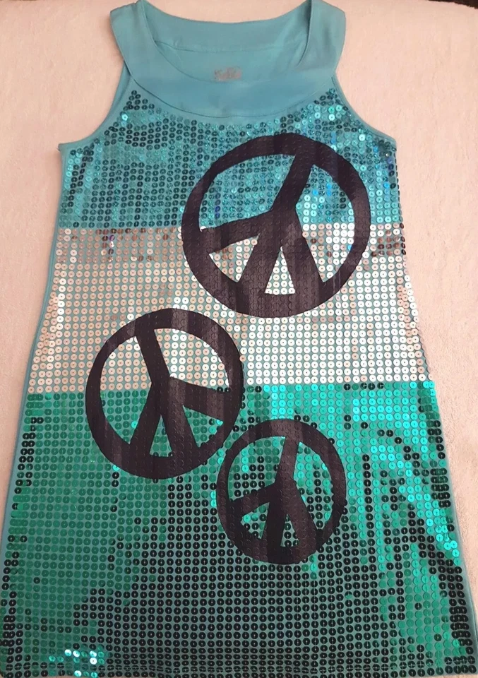 Vestido Justice Girls 12 Lentejuelas Azul Océano Playa Fiesta Boho Retro Sol Sin Mangas Foto 3 de 4