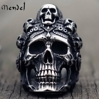 MENDEL Stainless Steel Big Mens Gothic Biker Skull Ring For Men Silver Size 7-15