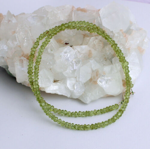 Peridot Necklace Precious Stone Olivine Green Faceted 925 Silver 17 11/16in - Picture 2 of 2