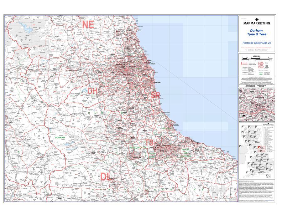 Postcode Sector Map 22 Durham, Tyne and Tees (Newcastle Upon Tyne ...