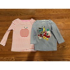 2 girls 7-8 Mini Boden striped applique Shirts