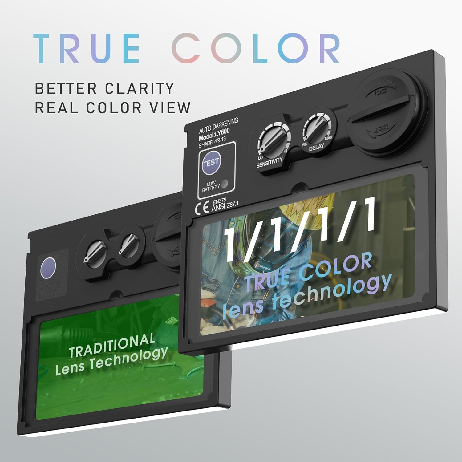 YESWELDER 2 Sensors Auto Darkening Welding Helmet True Color TIG/MIG/ARC/Grind