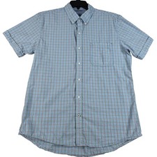 Izod Saltwater Shirt Mens Large Blue Plaid Short Sleeve Button Down Classic