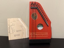 OLD VINTAGE ZITHER GERMANY MUSIMA TONE 20 STRINGS RED PAINTING W/ SHEET MUSIC