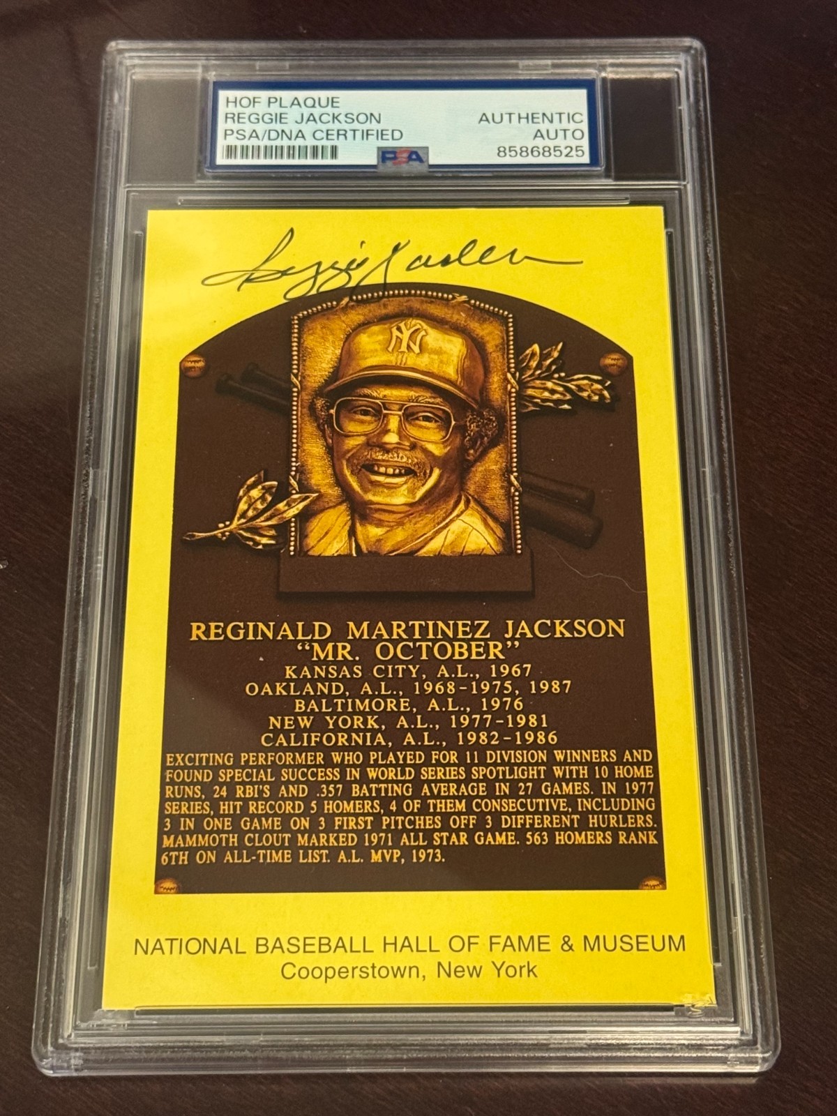 REGGIE JACKSON - PSA/DNA Slabbed - Autographed Signed Gold / Yellow HOF Plaque