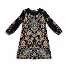 LOFT Ann Taylor Floral Paisley Shift Dress Women’s Medium Black Boho Long Sleeve