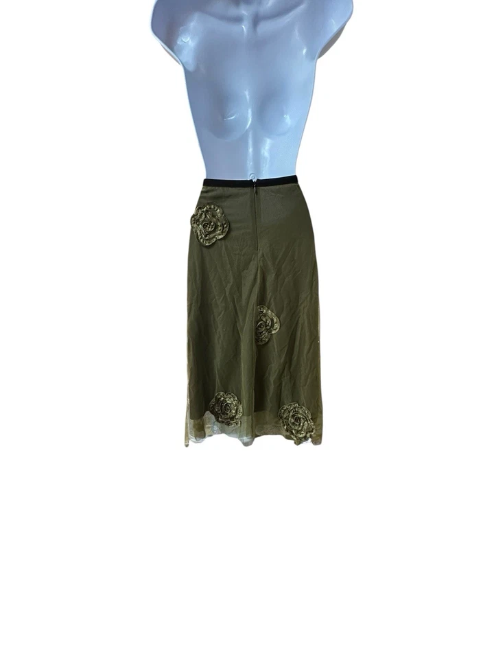 Falda ARDEN B Verde Oliva Malla 3D Apliques Florales Transparente Y2K Boho Glam Grande EE. UU. Foto 2 de 4