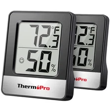 2-Piece Digital Hygrometer with Comfort Indicator - Black Indoor Weather Station