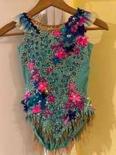 Handmade Rhythmic Gymnastics Leotard with Swarovski Crystals Girls Ages 8-10