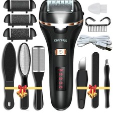 Cordless Electric Foot File with 3 Roller Heads - Effective Waterproof Scrubber