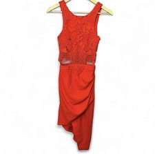 Crochet Cut-Out Bodycon High Low Dress Size 6 Orange Red Sexy Holiday Beach