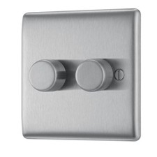British General Dimmer Switch Double LED Metal 2 Gang 2 Way Brushed Steel