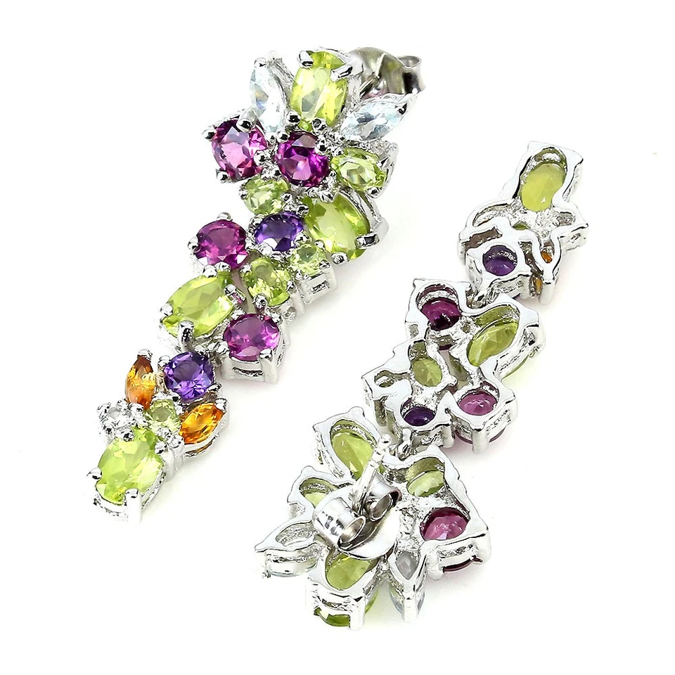 Black Friday 925 Sterling Silver Earrings Oval Green Peridot 6x4mm Amethyst Gem - Image 3 of 4