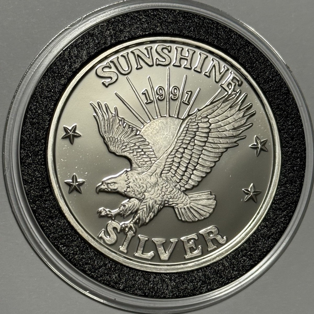 1991 Sunshine Mining RARE PROOF Coin 1 Troy Oz .999 Fine Silver