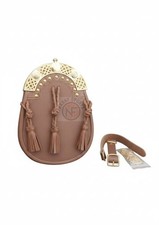 Handmade Brown Real Leather Kilt Sporran with Gold Celtic Cantle and Tassels