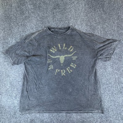 Wild And Free Oversized T Shirt Womens S Gray Graphic Mineral Wash Relaxed Fit